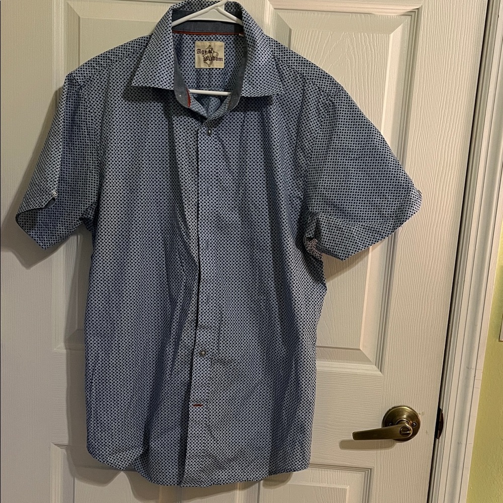 Short-Sleeve Blue Patterned Men's Dress Shirt